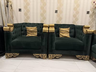 National Furnishers Luxury 7 Seater Emerald green Velvet Sofa Set