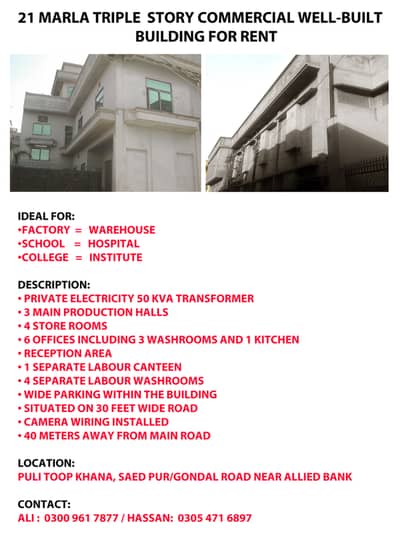 21 MARLA TRIPPLE STORY COMMERCIAL WELL - BUILT BUILDING FOR RENT