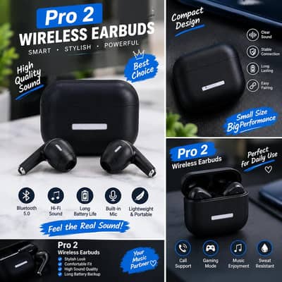 Pro 2 Wireless Bluetooth Earbuds – Black
