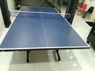 Premium Blue Table Tennis Table with Folding Trolley Stand