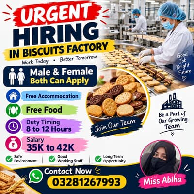 need urgent staff Mayfair biscuits packing factory jobs vacancy ava