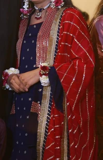 Title: Elegant Navy Blue 3-Piece Embroidered Suit with Dupatta
