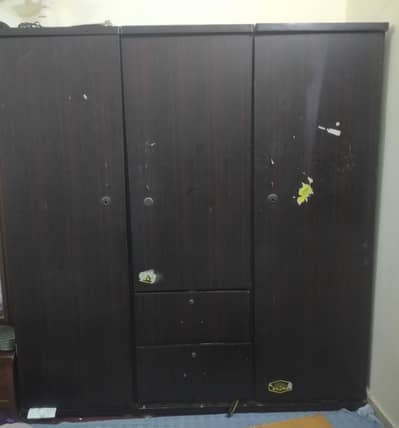 3-Door Wooden Wardrobe / Almari (Dark Brown) | Storage Cupboard