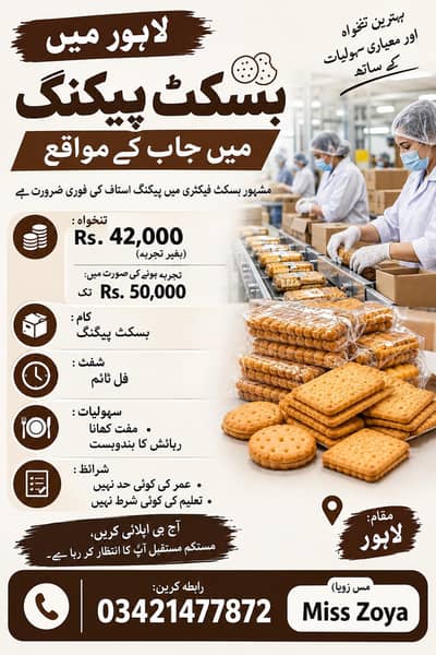 factory jobs, males jobs, packing jobs, Lahore jobs