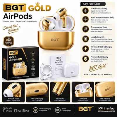 BGT Gold AirPods – Premium Wireless Earbuds | RA Traders