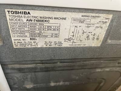 washing machine automatic model toshiba Aw 7480EKC