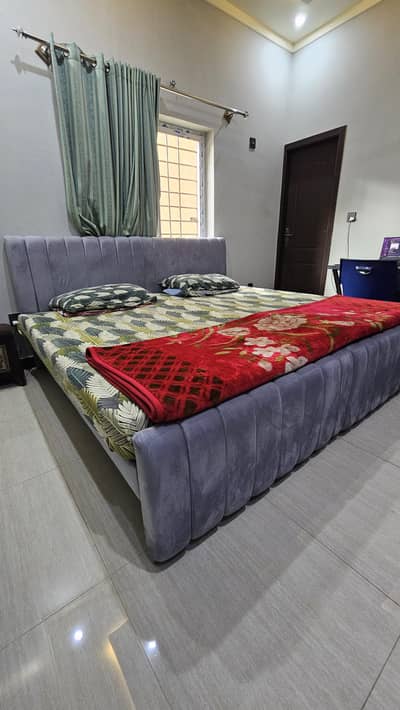 Grey Velvet Single Beds x2 – Good Condition