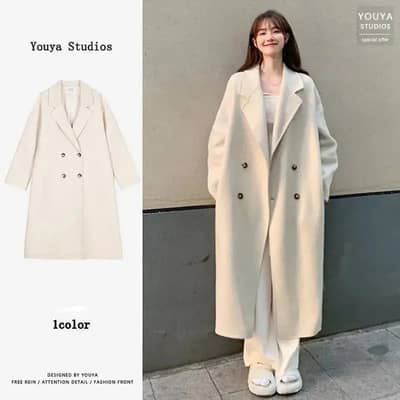 women's cream woolen Double Breasted coat spring 2026