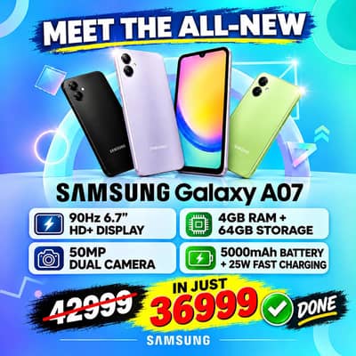 Samsung Mobile A07 4/64 box pack non active