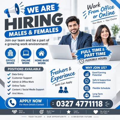 We are hiring staff male and female for online and office work