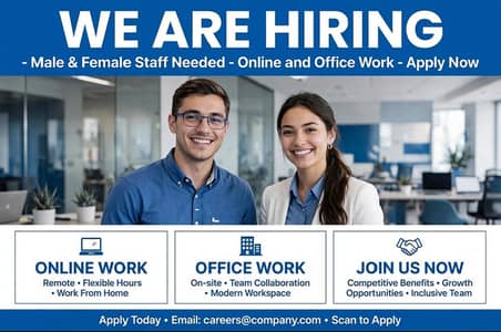We are Hiring staff male and female for online and office work