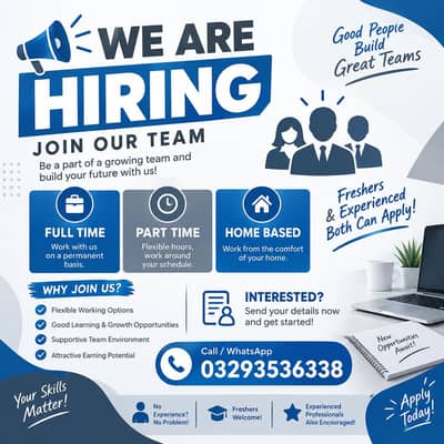 we are hiring staff wort part time full time and home base work