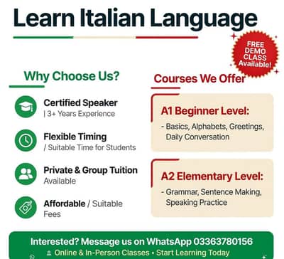 Italian Language Online Classes - A1 & A2 - Free Demo