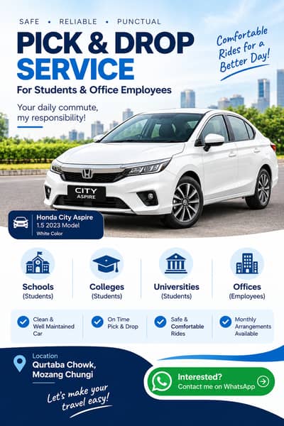 Pick & Drop Service for Students & Office Employees – Lahore