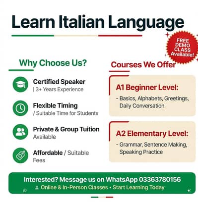 Italian Language Online Classes - A1 & A2 - Free Demo