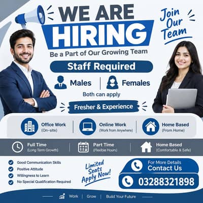 We are hiring staff for online and office work for Male and female