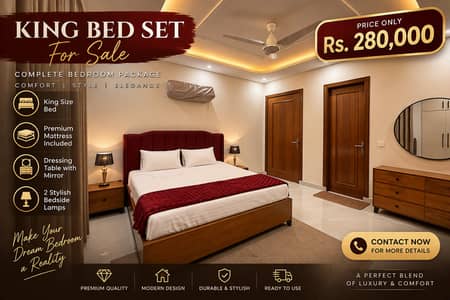 King Size Bed   Comfortable Mattress Included   Dressing Table with
