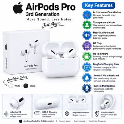 AirPods Pro 3rd Generation – Wireless Bluetooth Earbuds