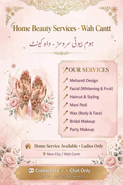 Home beauty service in wahcanntt ficial threading wax Mehndi haircut e