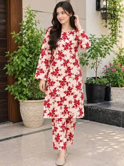 Girls 2 Piece Printed Polo Cotton Suit – Shirt & Trouser