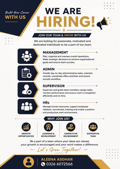 Multiple Staff Required | Supervisor, Admin, Management & HR Jobs