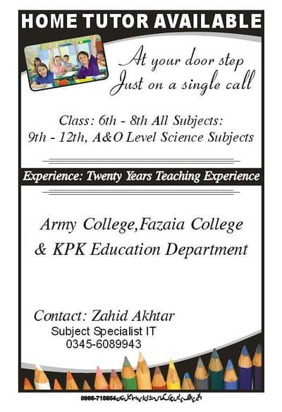 Professional Home Tutor Available for Class 6th to 12th & O/A Levels