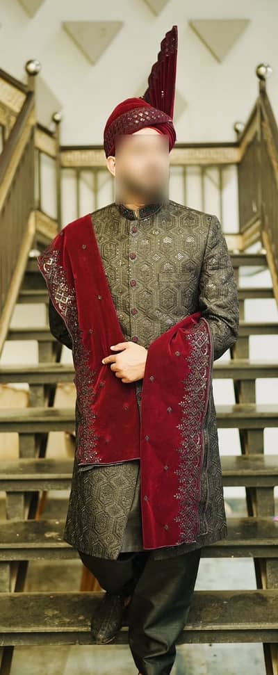 Sherwani with qulla and shawl