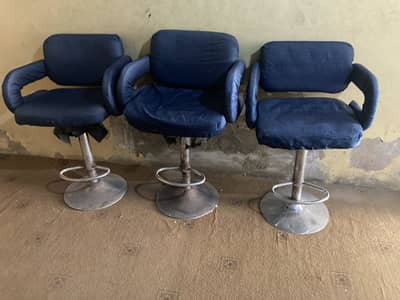 3 pcs blue velvet Hydrolic bar chairs