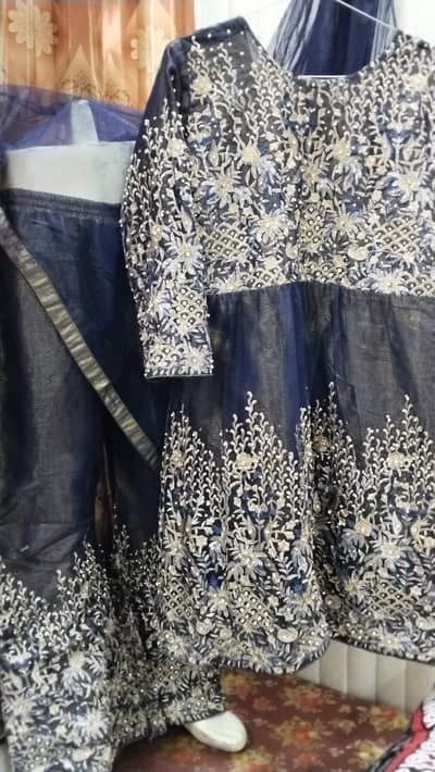 full heavy embroidered front ,back net shirt plazo