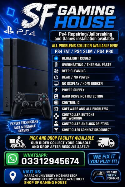 Ps4 fat slim and pro repairing available for consoles and controller