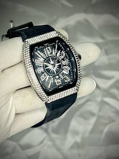 Luxury Full Diamond Tonneau Watch for Men