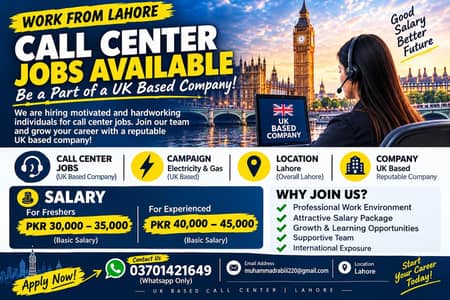 Call Center Jobs in Lahore | Freshers & Experienced | Salary 30k–45k