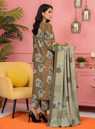 Women,s Unstitched Printed Lawn Suit Brown Floral 3-piece