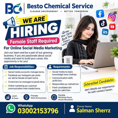 Female Staff Required for Online Social Media Marketing