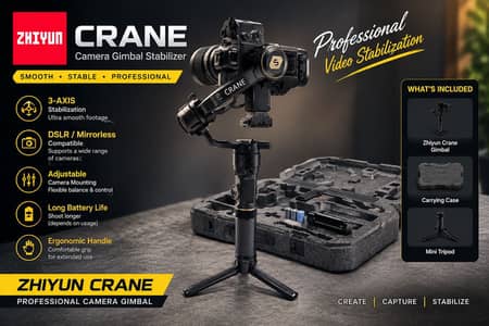 Zhiyun Crane Camera Gimbal Stabilizer | Carrying Case & Tripod