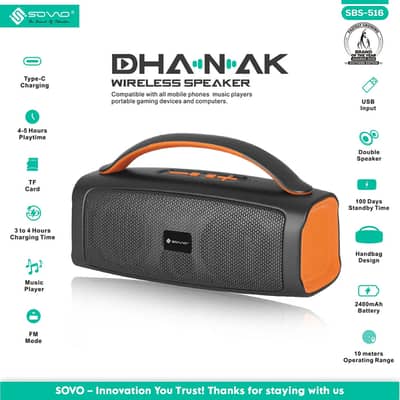 SOVO SBS-516 DHANAK Wireless Speaker, 2400mAh Battery, Dual Speaker S