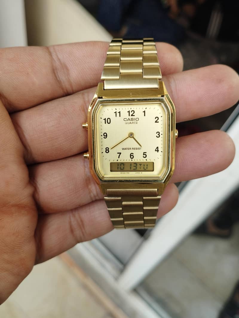 Casio Men's Gold Analog/Digital Watch with Dual Time Original - Watches ...