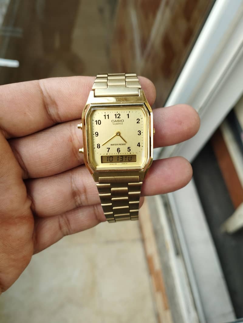Casio Men's Gold Analog/Digital Watch with Dual Time Original - Watches ...