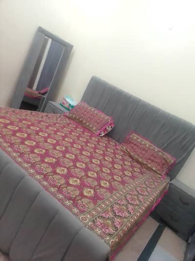 Luxury grey velvet Bedroom set | Bed+2 side table + Full size mirror|