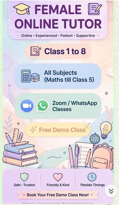 female online tutor - class 1 to 8th