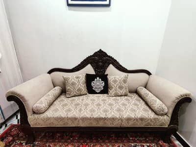 Elegant Wooden Sofa Set with Cream Upholstery – Excellent Design