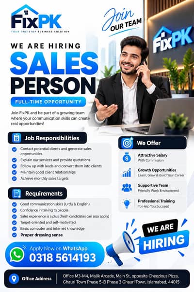 Part time Sales Person required for company 03185614193