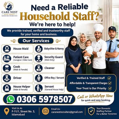 Maids in Rawalpindi, Cook, chef , Baby Sitter, Filipino , Patient care