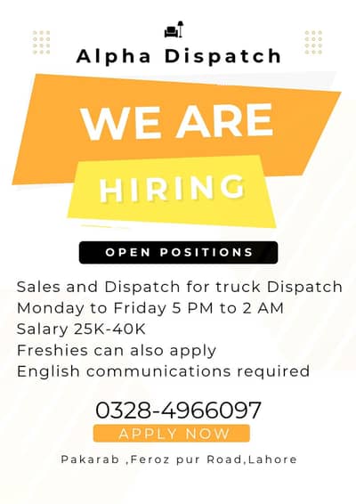 Truck Dispatcher or Sales person required