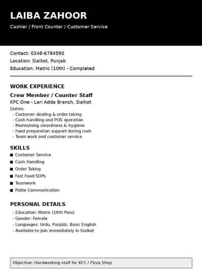 I looking for a job for waiter female