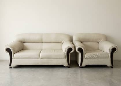 2-Piece Cream Leatherette Sofa Set (2-Seater + 1-Seater) – Great Cond