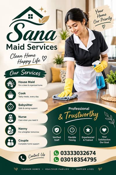 House Maids , Babysitter , Patient Care , Nurse , Driver, Maids, Cook