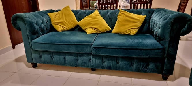 Elegant Teal Velvet Sofa Set 3+2 – Excellent Condition