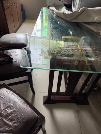 Wooden dining table with glass top 6 chair