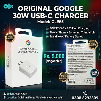 Original Google 30W USB-C Charger (Model GLE65) - Sealed Pack